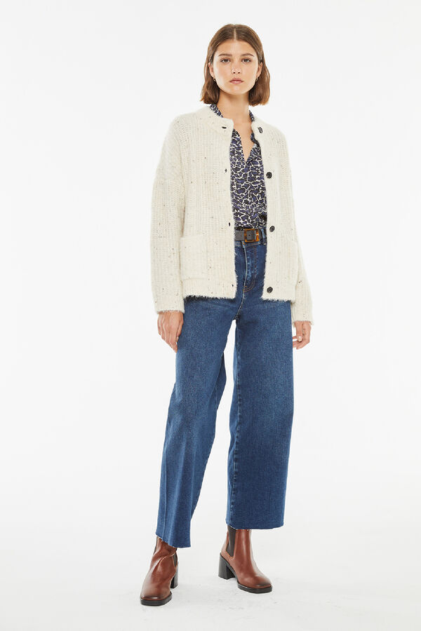 System Action Cardig&atilde; de tweed com gola redonda Caqui escuro