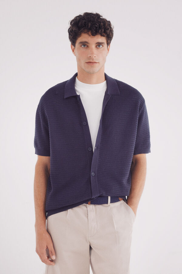 Springfield Cardigan de gola polo de gola manga curta azul