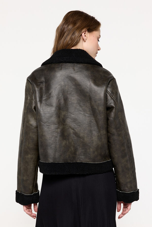 Pieces Jaqueta aviador com efeito pele castanho