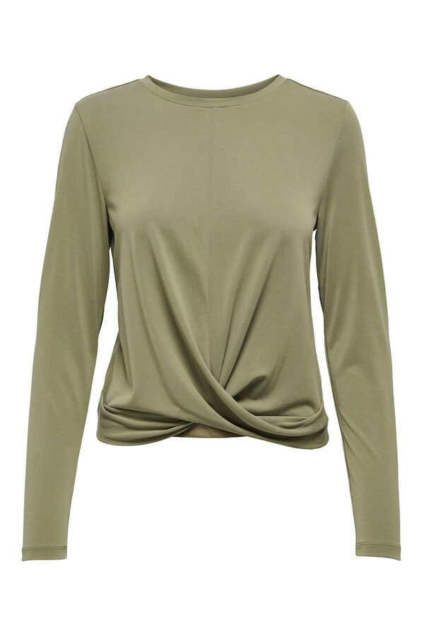 Only Top drapeada de manga comprida bege