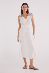 Springfield Vestido midi bordados &eacute;tnicos beige