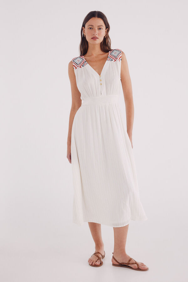 Springfield Vestido midi bordados &eacute;tnicos beige