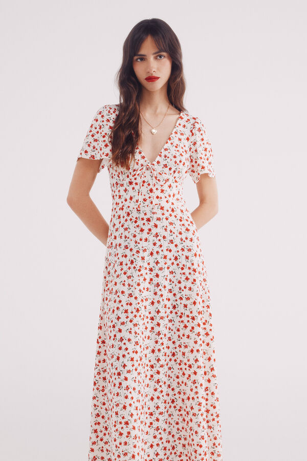 Springfield Vestido midi estampado florecitas blanco