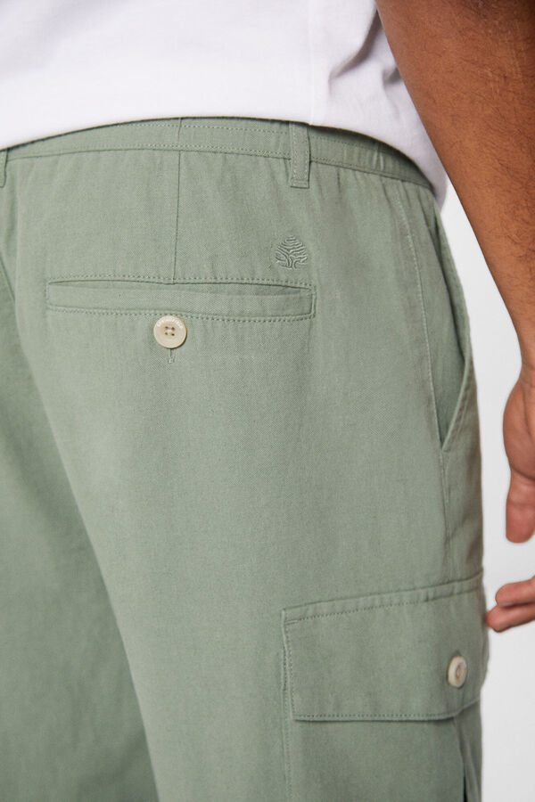 Springfield Pantal&oacute;n cargo lino slim fit verde