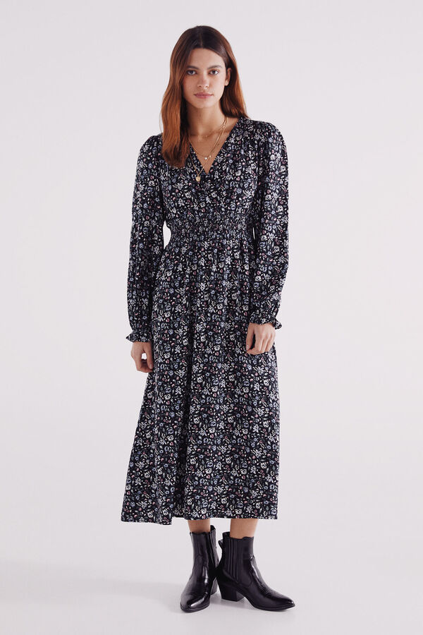 Springfield Vestido midi estampado negro