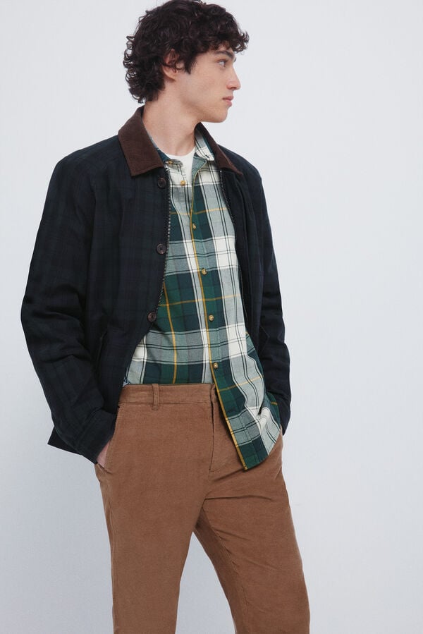 Springfield Cal&ccedil;as chino slim fit de veludo cotel&ecirc; micro castanho