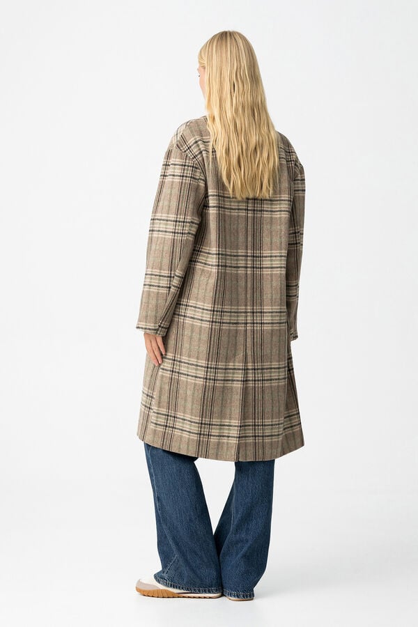 Tiffosi Abrigo Largo con Estampado de Cuadros blanco