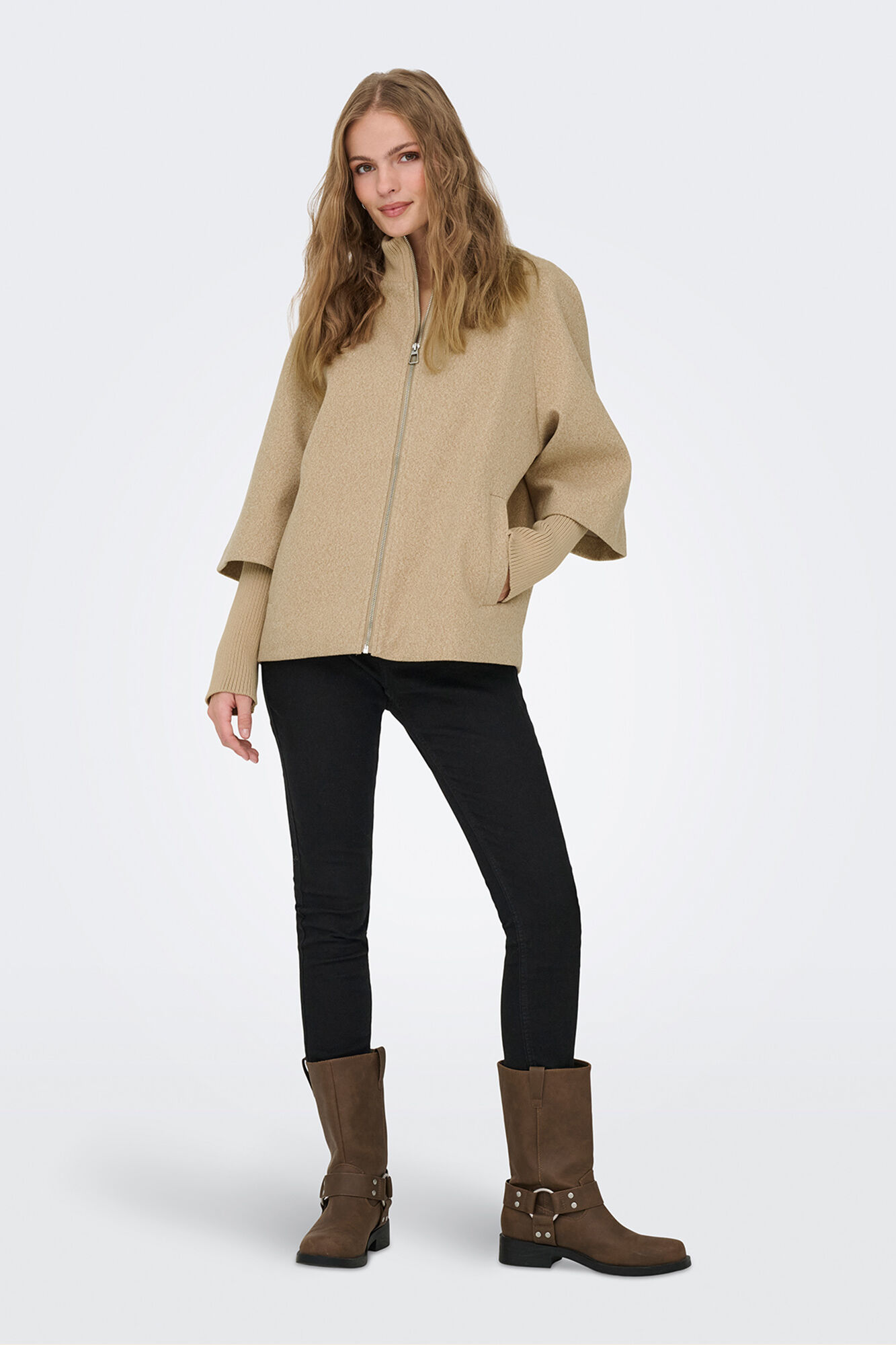 JDY Abrigo de pa&ntilde;o cremallera