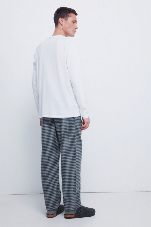 Springfield Pijama largo pantal&oacute;n fannel cuadros grises marfil
