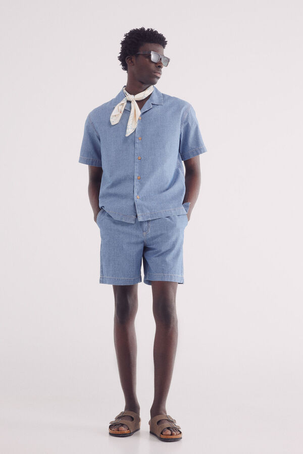 Springfield Bermuda jeans estilo praia larga azul