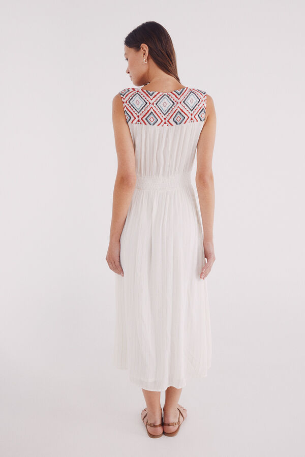 Springfield Vestido midi bordados &eacute;tnicos beige