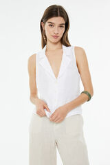 System Action Chaleco de lino recto blanco