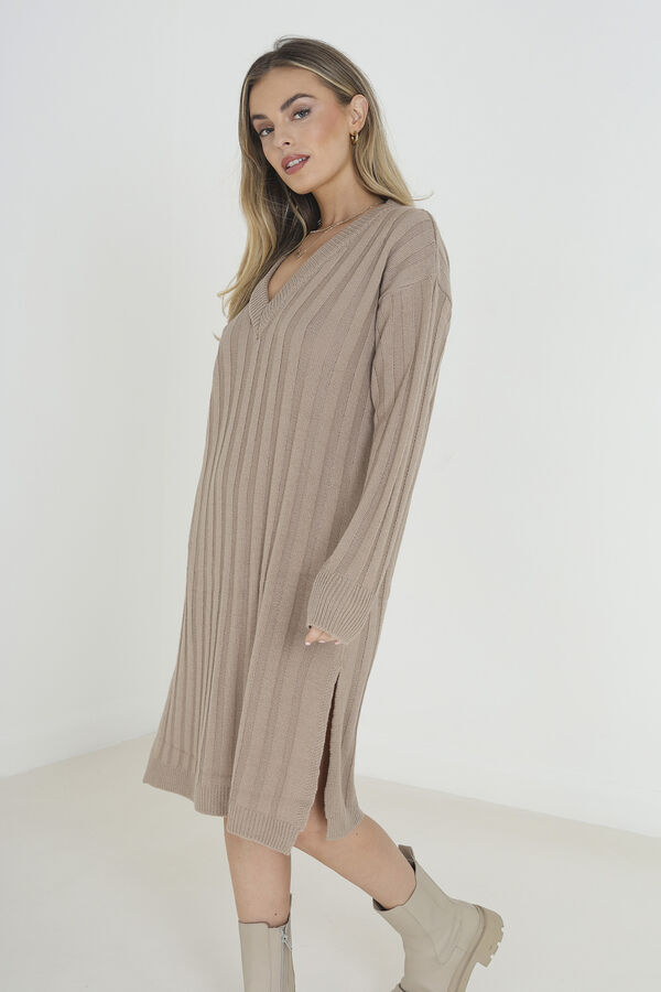 Springfield Vestido de punto oversize beige medio