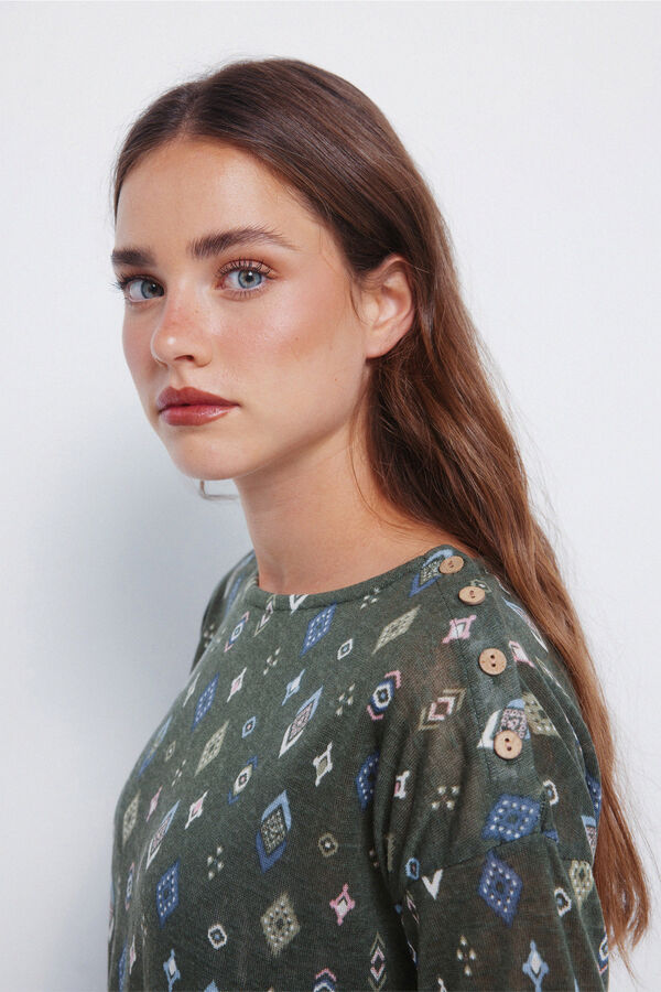 Springfield Camiseta estampada com efeito linho Caqui escuro