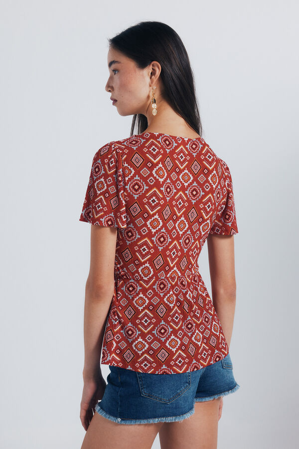 Springfield Top lace insertado estampado geom&eacute;trico rojo