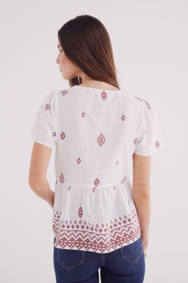 Springfield Blusa escote cenefa motivos &eacute;tnicos rojo