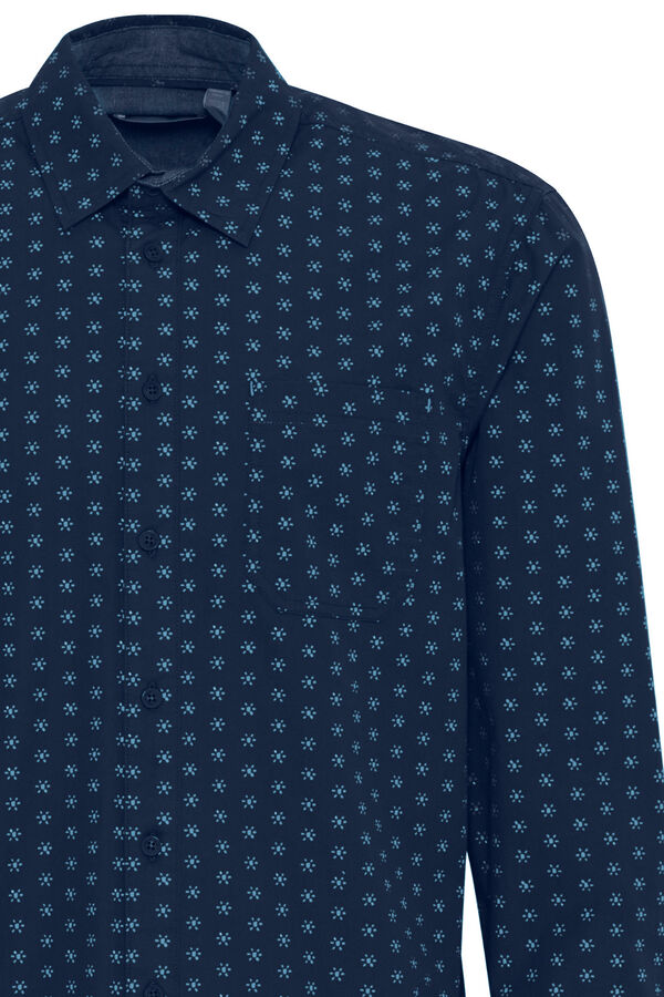 Blend Camisa Manga Comprida Estampada  azul