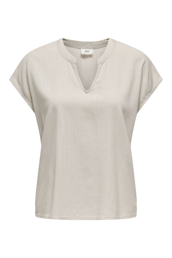 JDY Blusa de linho manga curta bege