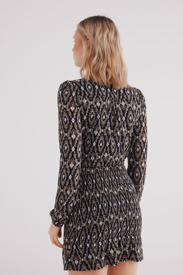 Springfield Vestido corto falda gomas estampado negro