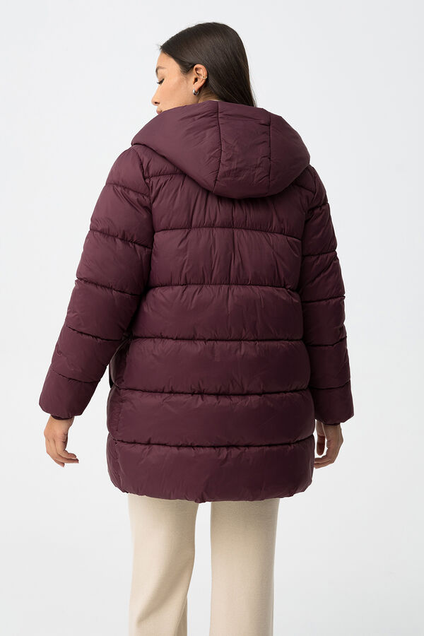 Tiffosi Abrigo Largo de Nailon Acolchado burdeos