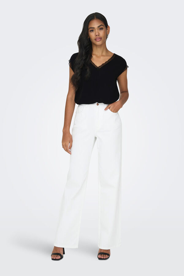 Only Blusa manga corta encaje negro