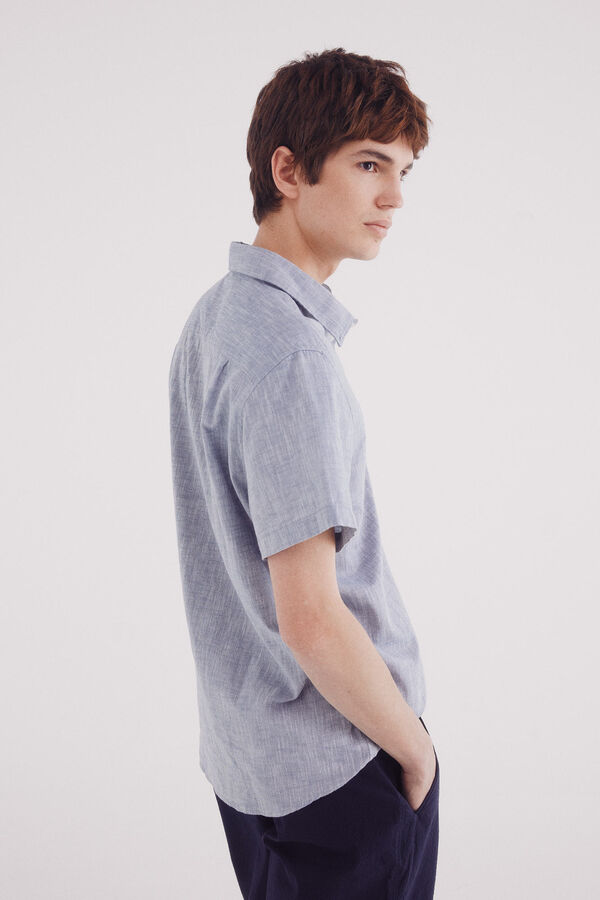 Springfield Camisa efeito linho manga curta azul