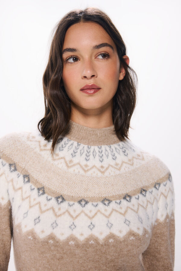 Springfield Vestido punto cenefas jacquard nude