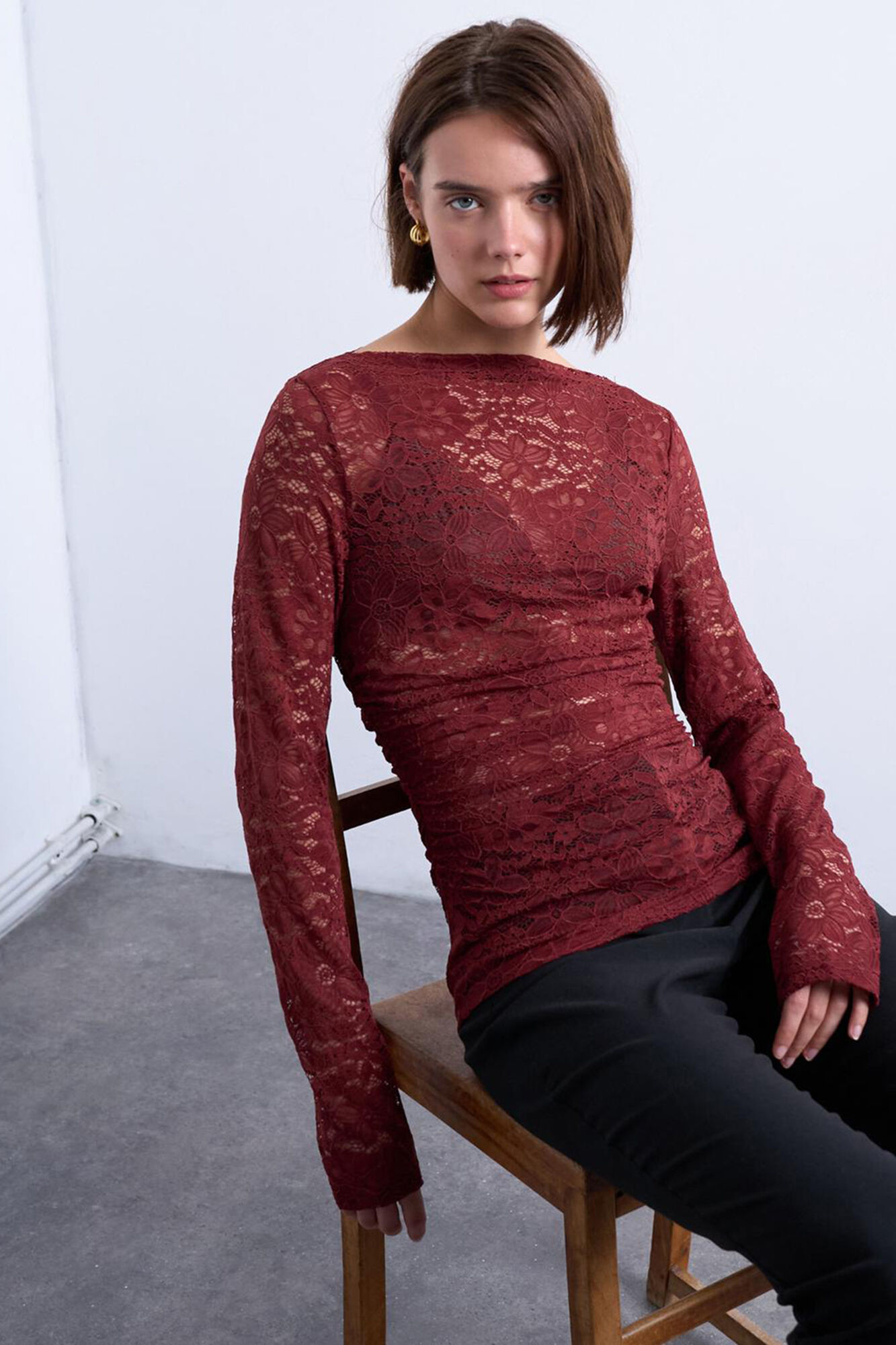 Topshop Top de lenceria de manga larga