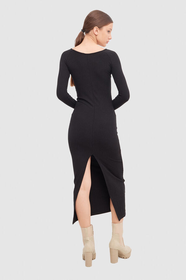 Inside Vestido Maxi Rib Escote Bardot negro