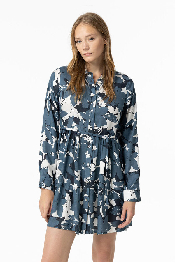 Tiffosi Vestido camisero con estampado floral azul