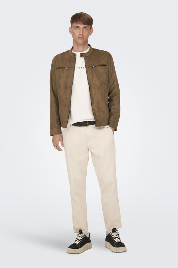 Only & Sons Casaco biker efeito camur&ccedil;a cru