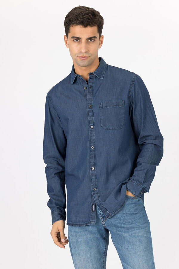 Tiffosi Camisa Denim Regular Fit con Bolsillo azul