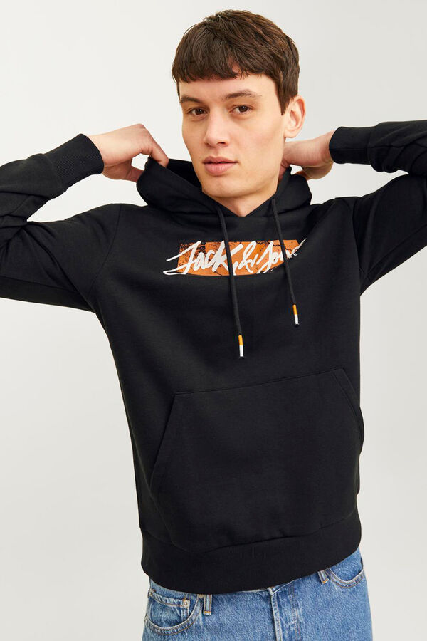 Jack & Jones Sweatshirt com capuz e ajuste padr&atilde;o preto