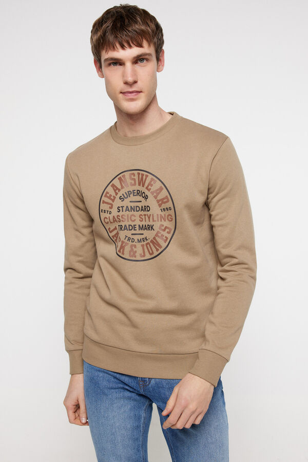 Jack & Jones Sweatshirt gola redonda print logo bege