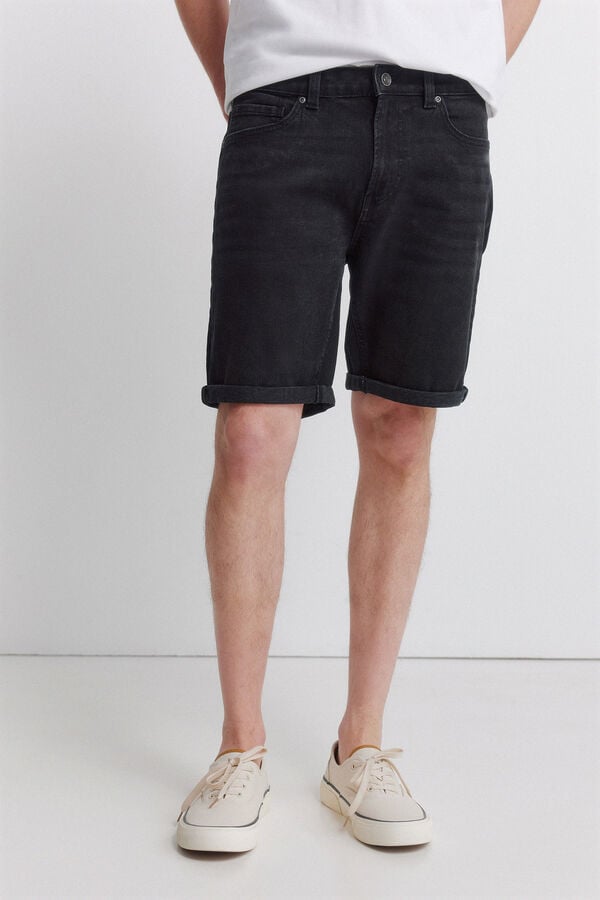 Springfield Bermuda jeans b&aacute;sica slim fit preta preto