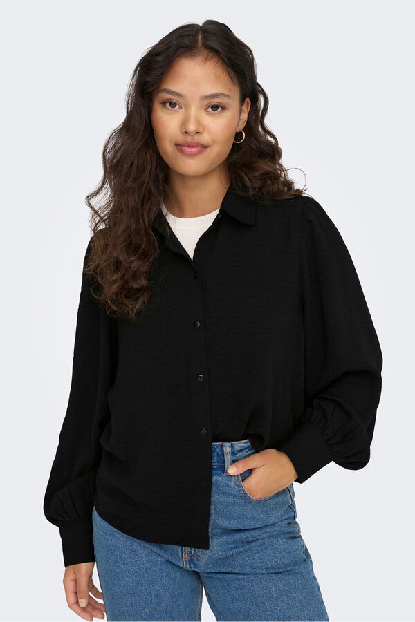 JDY Camisa manga comprida flu&iacute;da preto