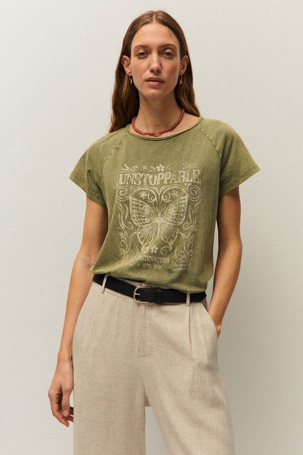 Systemaction Camiseta con print de mariposa kaki