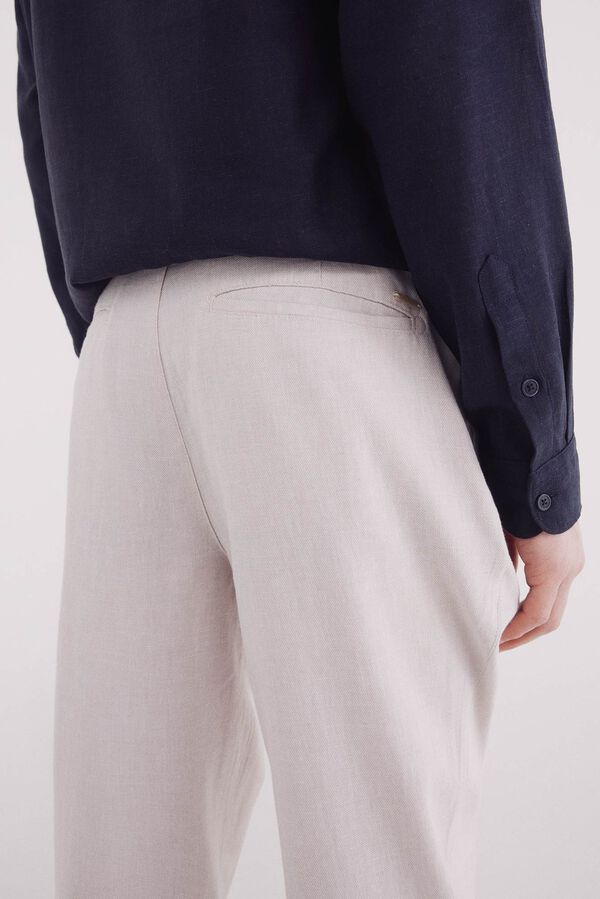 Springfield Calça estruturada em linho slim fit bege