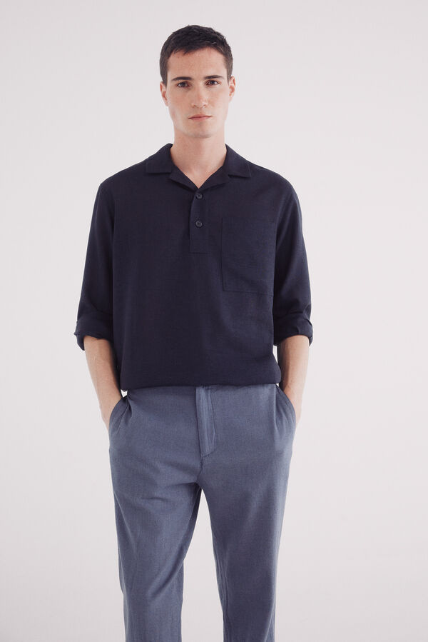 Springfield Cal&ccedil;a estruturada em linho slim fit azul