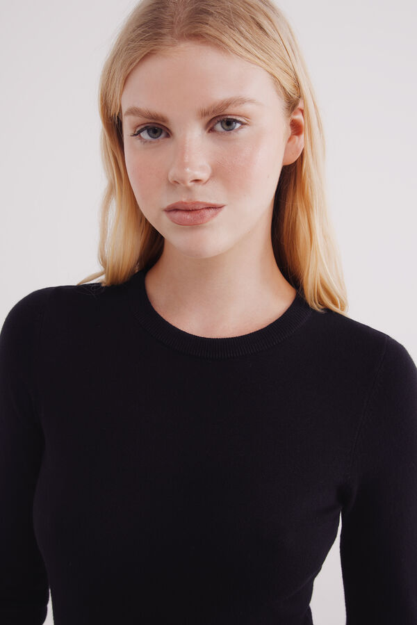 Springfield Vestido midi de malha com bot&otilde;es e punhos preto