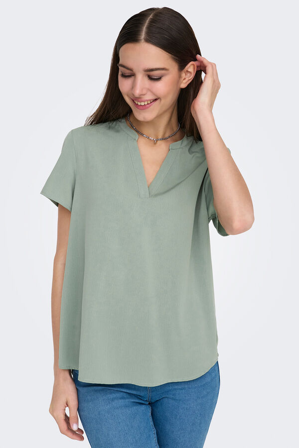 Only Top de gola manga curta em bico verde