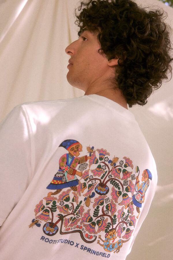 Springfield Camiseta estampado multicolor "Roots Studio" marfil