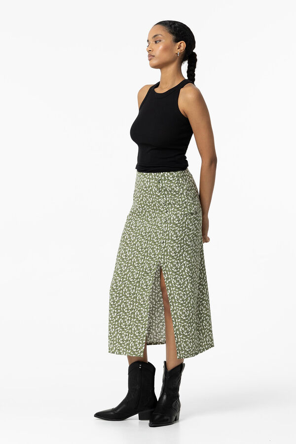 Tiffosi Falda Midi Estampada verde