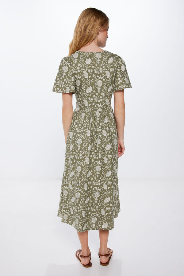 Springfield Vestido midi linho n&oacute; decote estampado