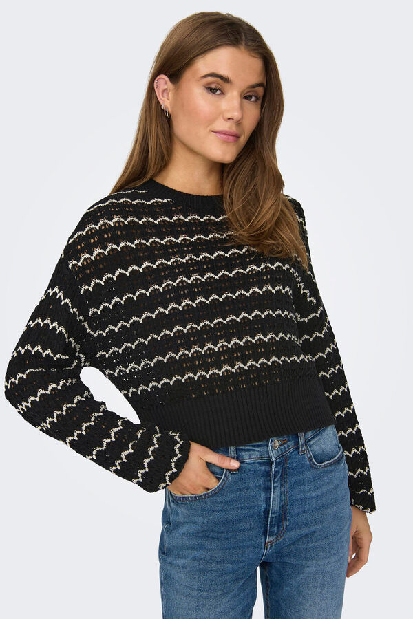 Only Camisola de malha curta canelada preto