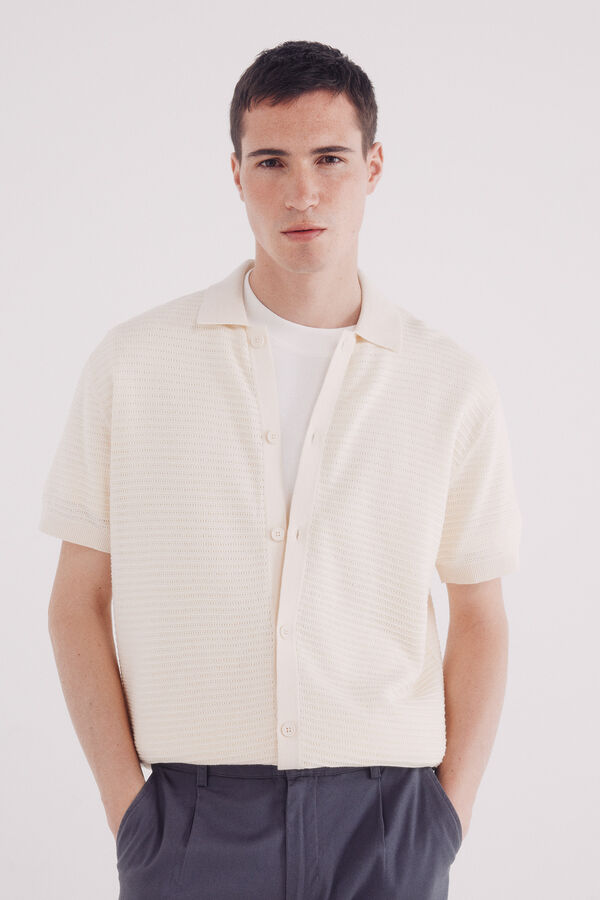 Springfield Cardigan de gola polo de gola manga curta branco