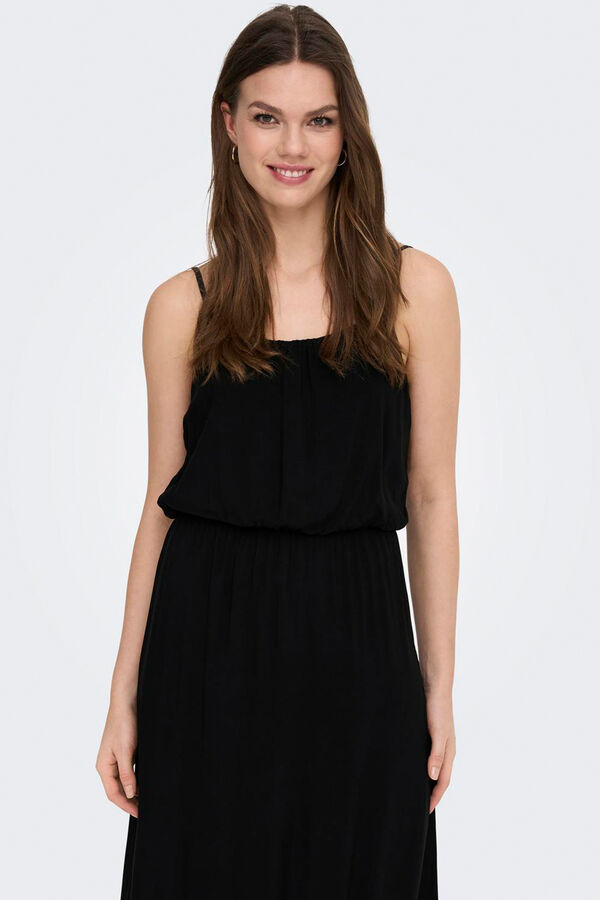 Only Vestido longo com al&ccedil;as ajust&aacute;veis preto