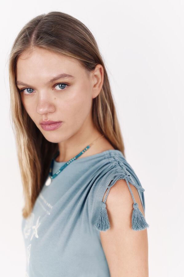 La Vecina Rubia Camiseta "VERANO" manga corta borlas - La Vecina Rubia turquesa