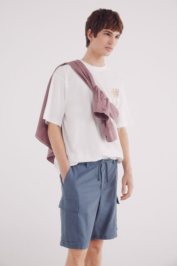 Springfield Bermuda linho cargo comfort fit azul