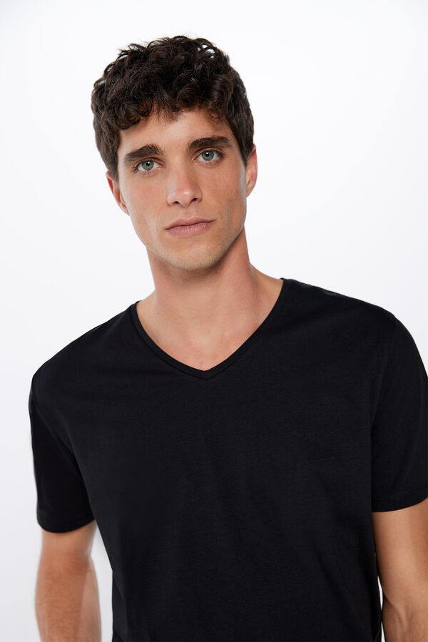 Springfield T-shirt gola em bico elastano preto